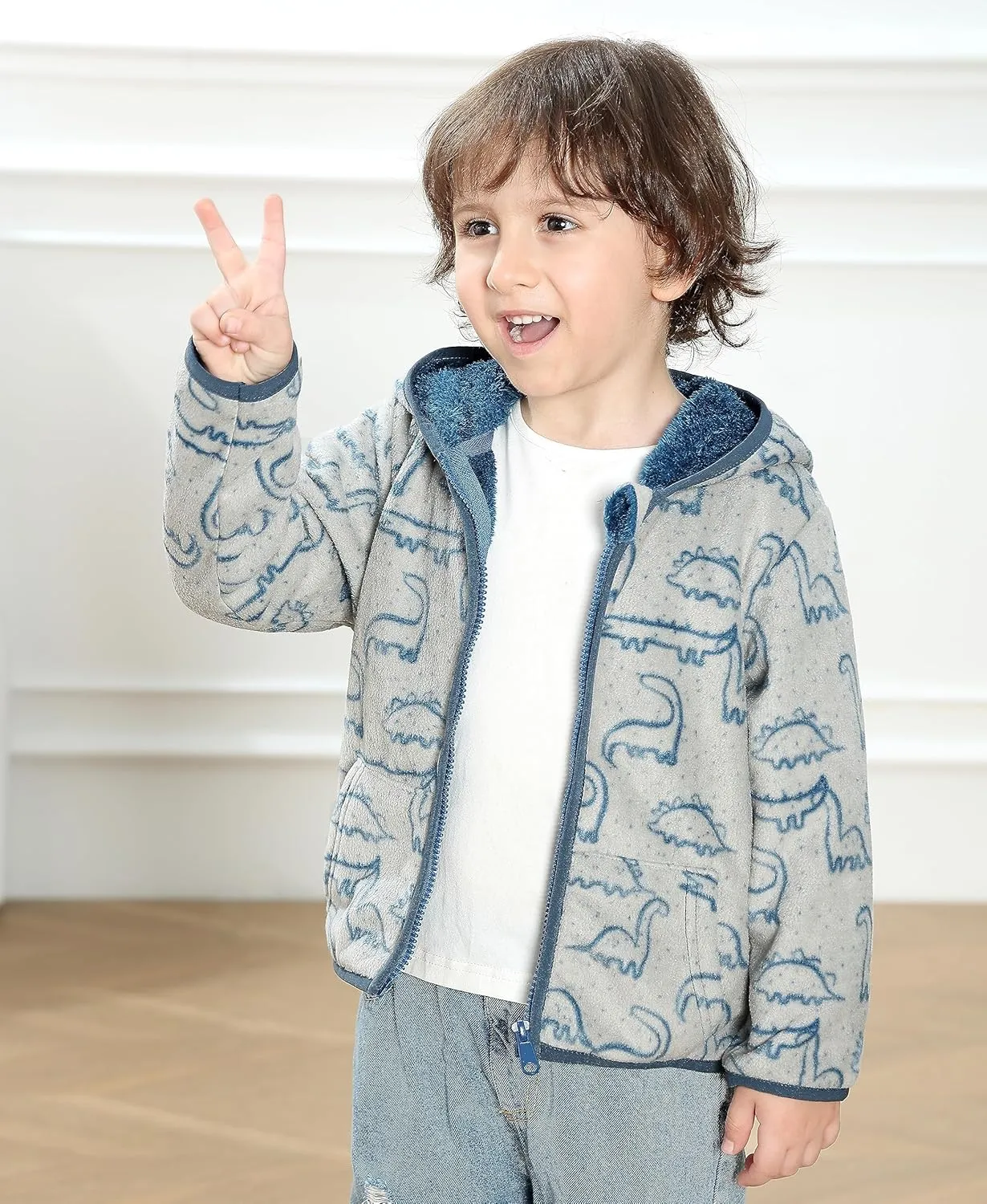 Feidoog Toddler Fleece Jacket Baby Boys Girls Hooded Waterproof Zipper Long Sleeve Thick Warm Outerwear