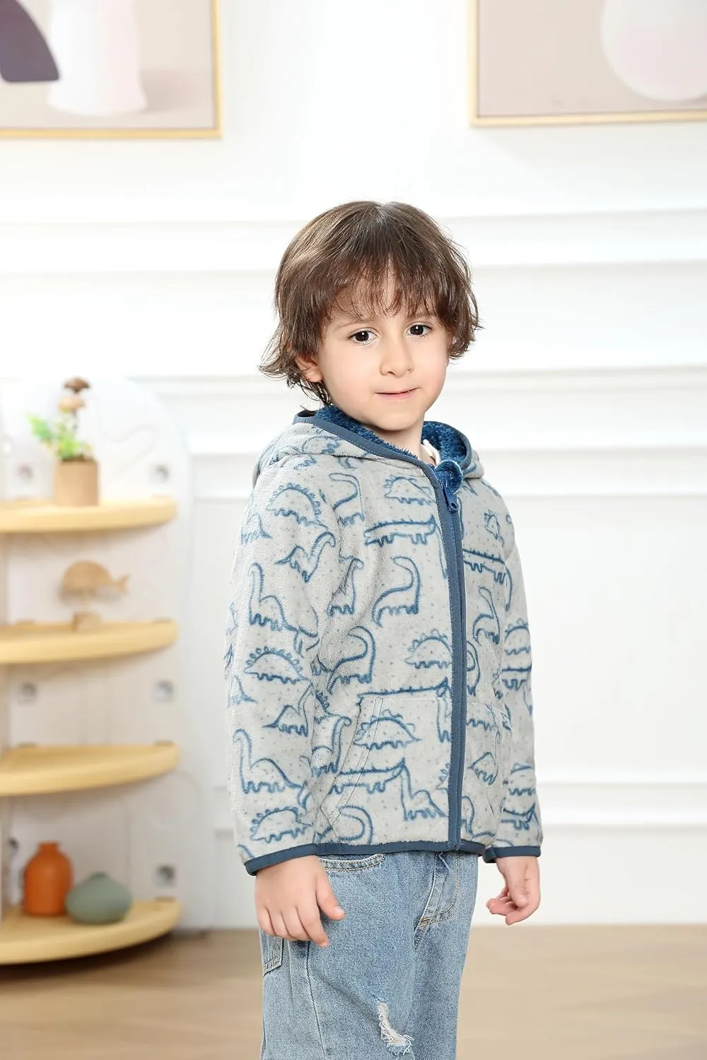 Feidoog Toddler Fleece Jacket Baby Boys Girls Hooded Waterproof Zipper Long Sleeve Thick Warm Outerwear