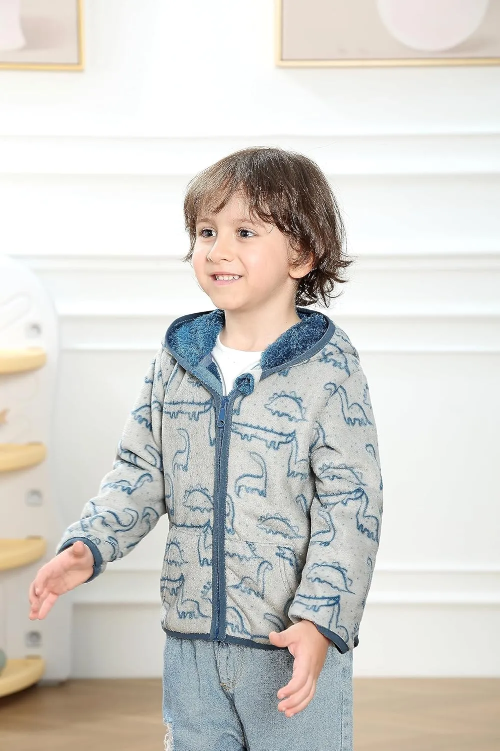 Feidoog Toddler Fleece Jacket Baby Boys Girls Hooded Waterproof Zipper Long Sleeve Thick Warm Outerwear