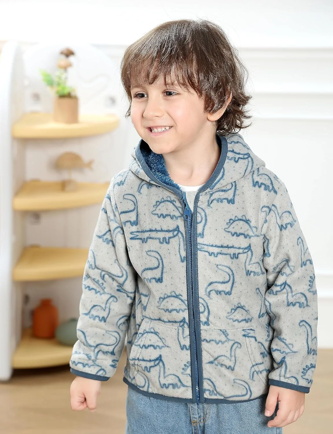 Feidoog Toddler Fleece Jacket Baby Boys Girls Hooded Waterproof Zipper Long Sleeve Thick Warm Outerwear