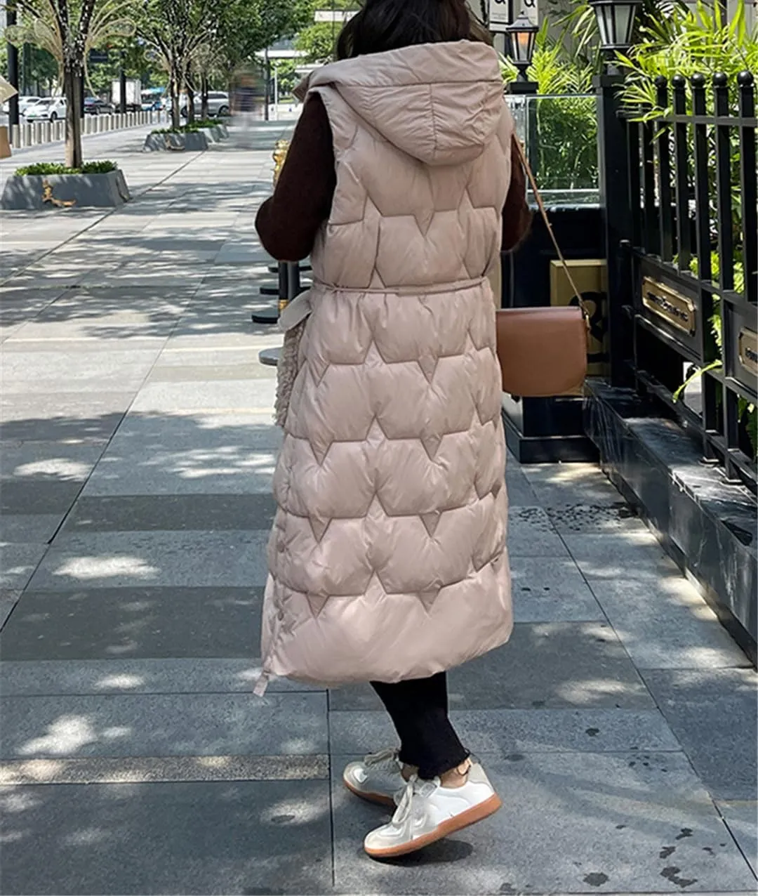 Fjnbbiot Women's Winter Vest Warm Long Down Waistcoat Sleeveless Coat Hooded Cotton Padded Waistcoat Pocket Windproof Outwear