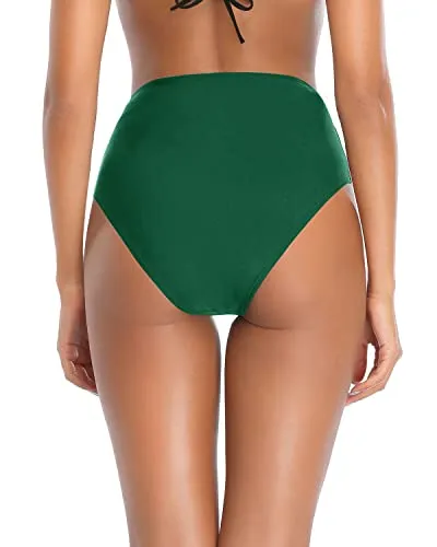 Flattering High Cut Swim Bottom For Women High Waisted Bikini Bottom-Emerald Green