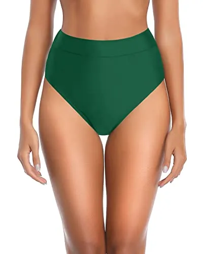Flattering High Cut Swim Bottom For Women High Waisted Bikini Bottom-Emerald Green