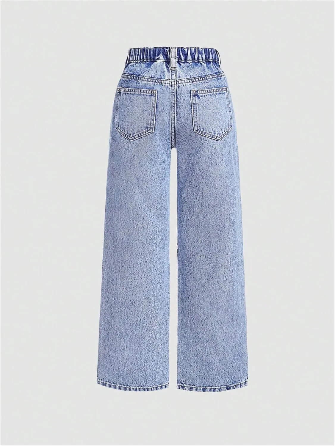 Floerns Girls Elastic Waist Distressed Ripped Straight Leg Denim Jeans