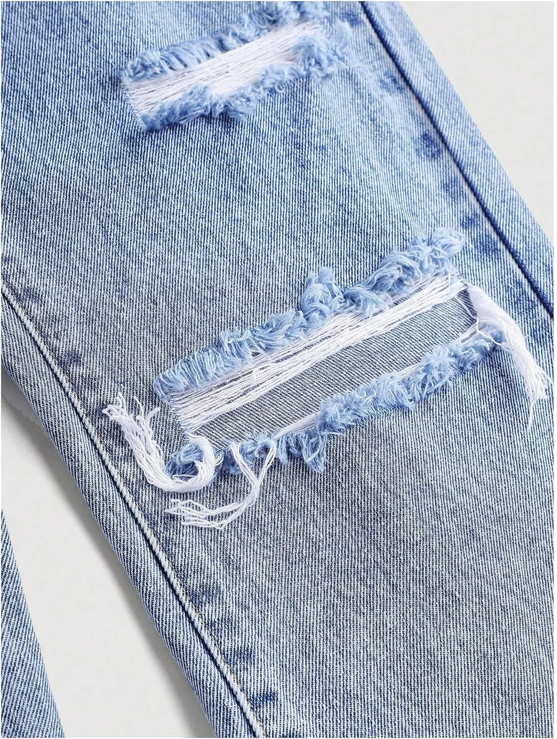 Floerns Girls Elastic Waist Distressed Ripped Straight Leg Denim Jeans