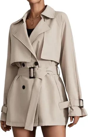 Floerns Women's Solid Double Breasted Long Trench Coat Raglan Sleeve Belted Lapel Overcoat