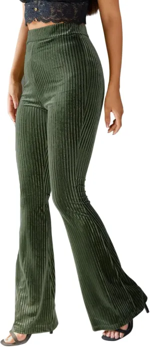 Floerns Women's Velvet Elastic Waist Flare Leg Palazzo Long Pants Trousers