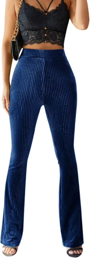 Floerns Women's Velvet Elastic Waist Flare Leg Palazzo Long Pants Trousers