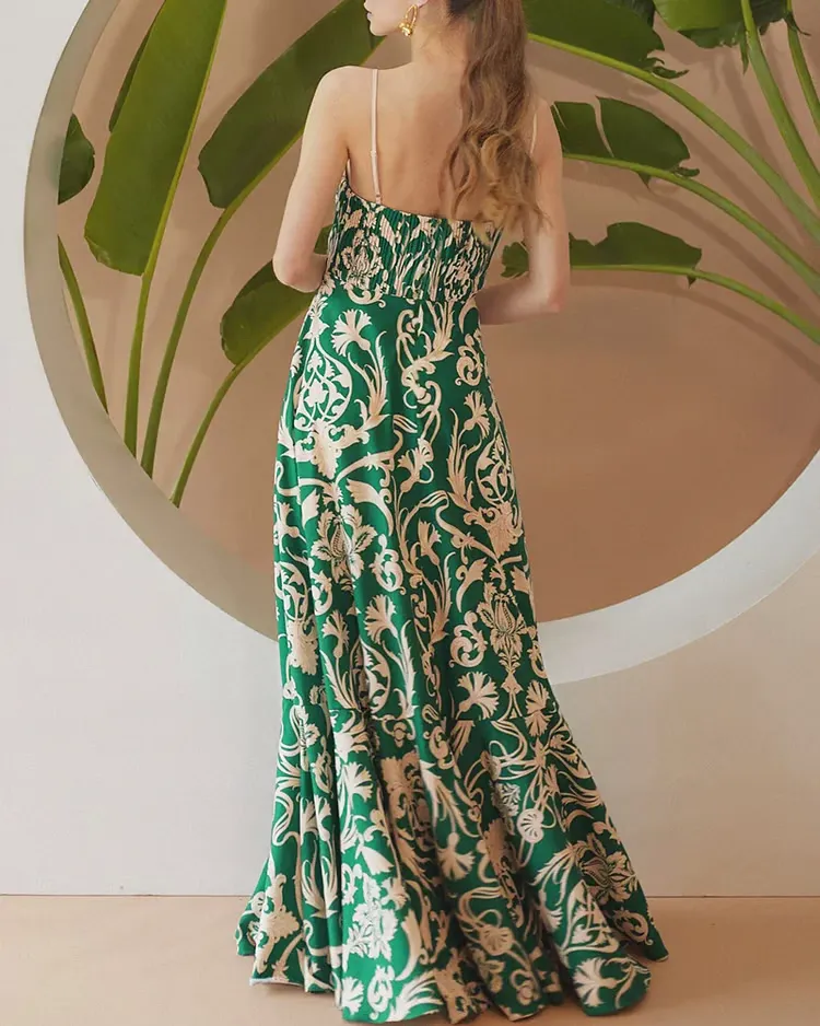 Flora - Floral Print Flared Skirt Swimsuit Ensemble