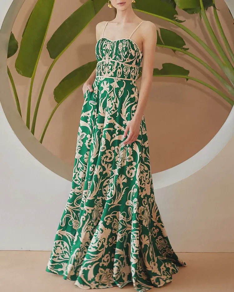 Flora - Floral Print Flared Skirt Swimsuit Ensemble