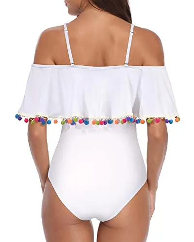 Flounce Retro Bathing Suit For Women One Piece Swimwear-White