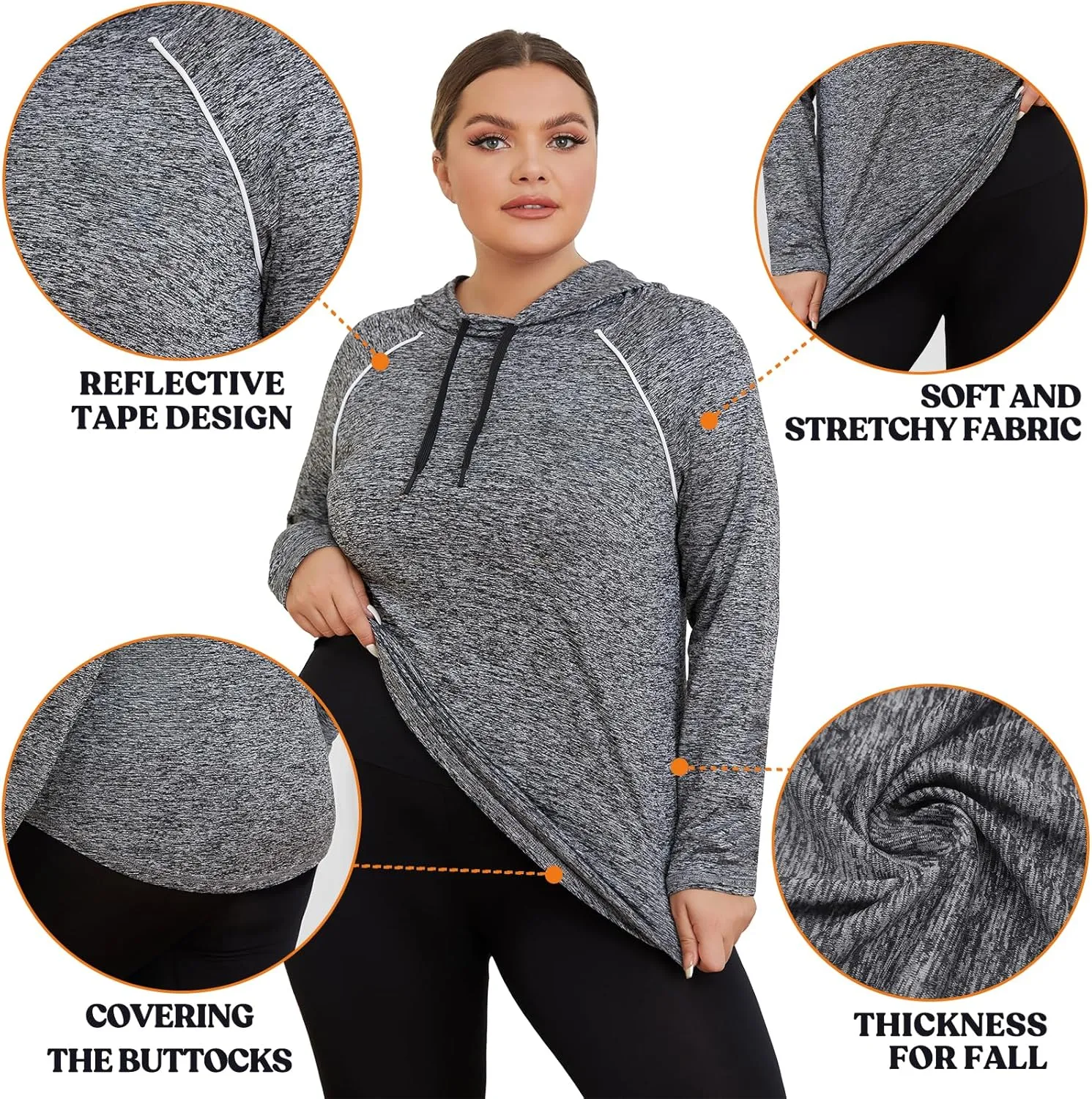 FOREYOND Plus Size Hoodies for Women Workout Tops Lightweight Sweatshirts Thumb Hole Athletic Tops Running Shirts