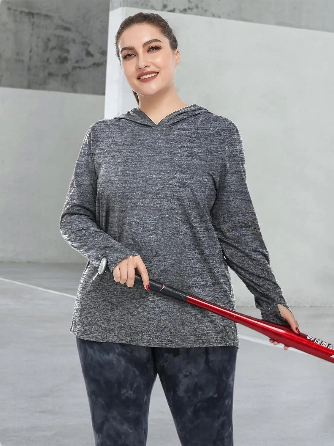 FOREYOND Plus Size Hoodies for Women Workout Tops Lightweight Sweatshirts Thumb Hole Athletic Tops Running Shirts