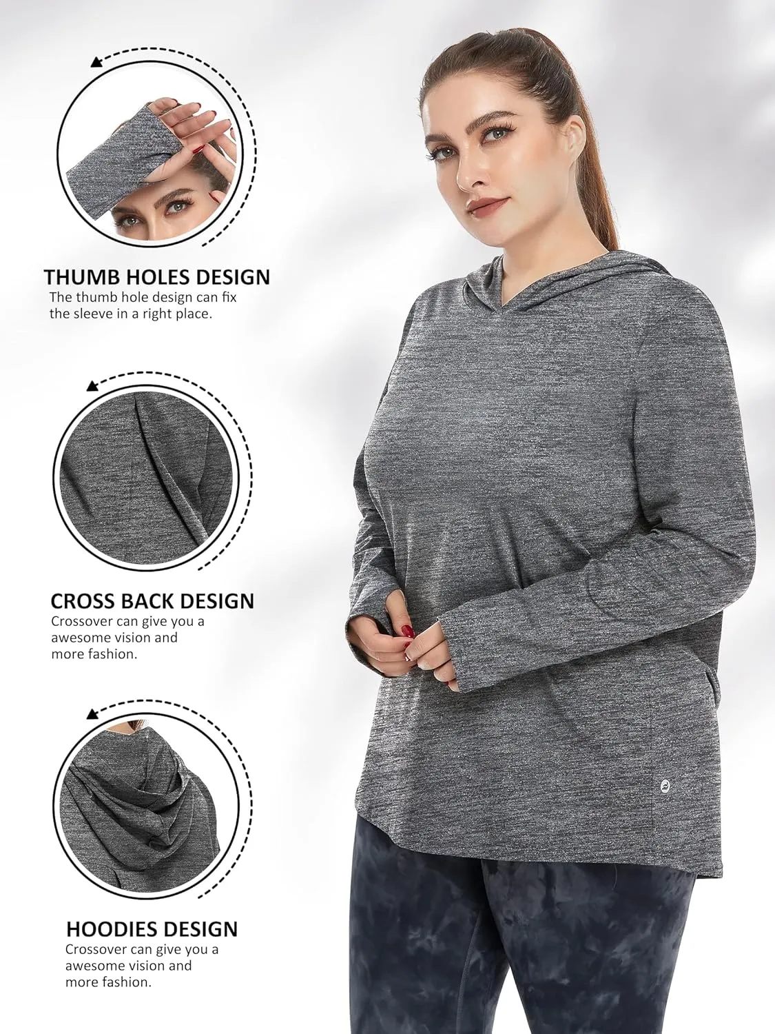FOREYOND Plus Size Hoodies for Women Workout Tops Lightweight Sweatshirts Thumb Hole Athletic Tops Running Shirts