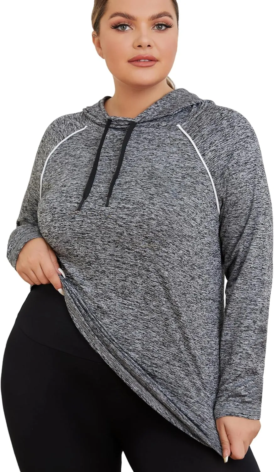 FOREYOND Plus Size Hoodies for Women Workout Tops Lightweight Sweatshirts Thumb Hole Athletic Tops Running Shirts