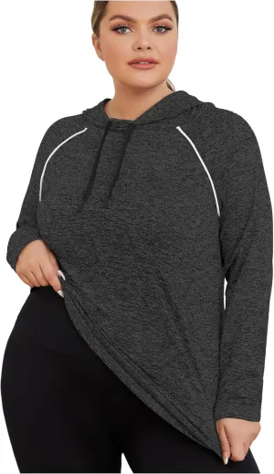 FOREYOND Plus Size Hoodies for Women Workout Tops Lightweight Sweatshirts Thumb Hole Athletic Tops Running Shirts