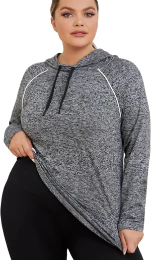 FOREYOND Plus Size Hoodies for Women Workout Tops Lightweight Sweatshirts Thumb Hole Athletic Tops Running Shirts