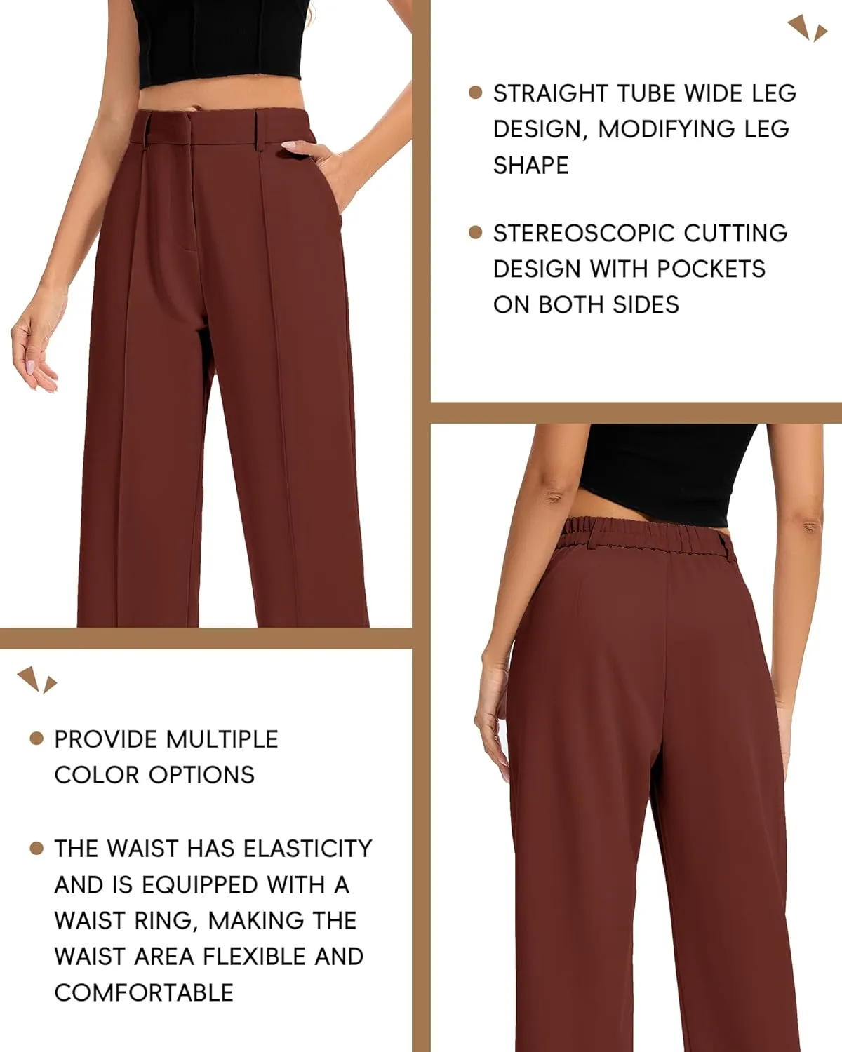 FUNYYZO Women Long Dress Pants High Waisted Work Pants Dressy Casual Straight Leg Elastic Waist Trousers