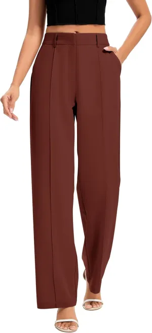 FUNYYZO Women Long Dress Pants High Waisted Work Pants Dressy Casual Straight Leg Elastic Waist Trousers