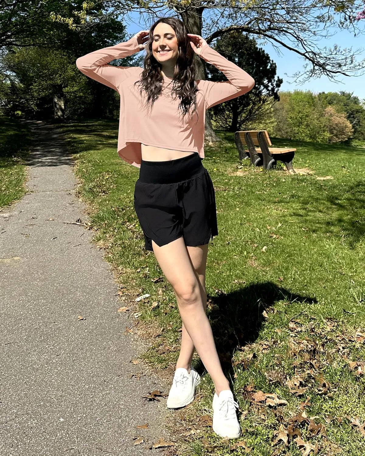 G4Free Long Sleeve Workout Tops for Women Sun Shirts Crop Tops UPF 50  Hiking Running Athletic Lightweight