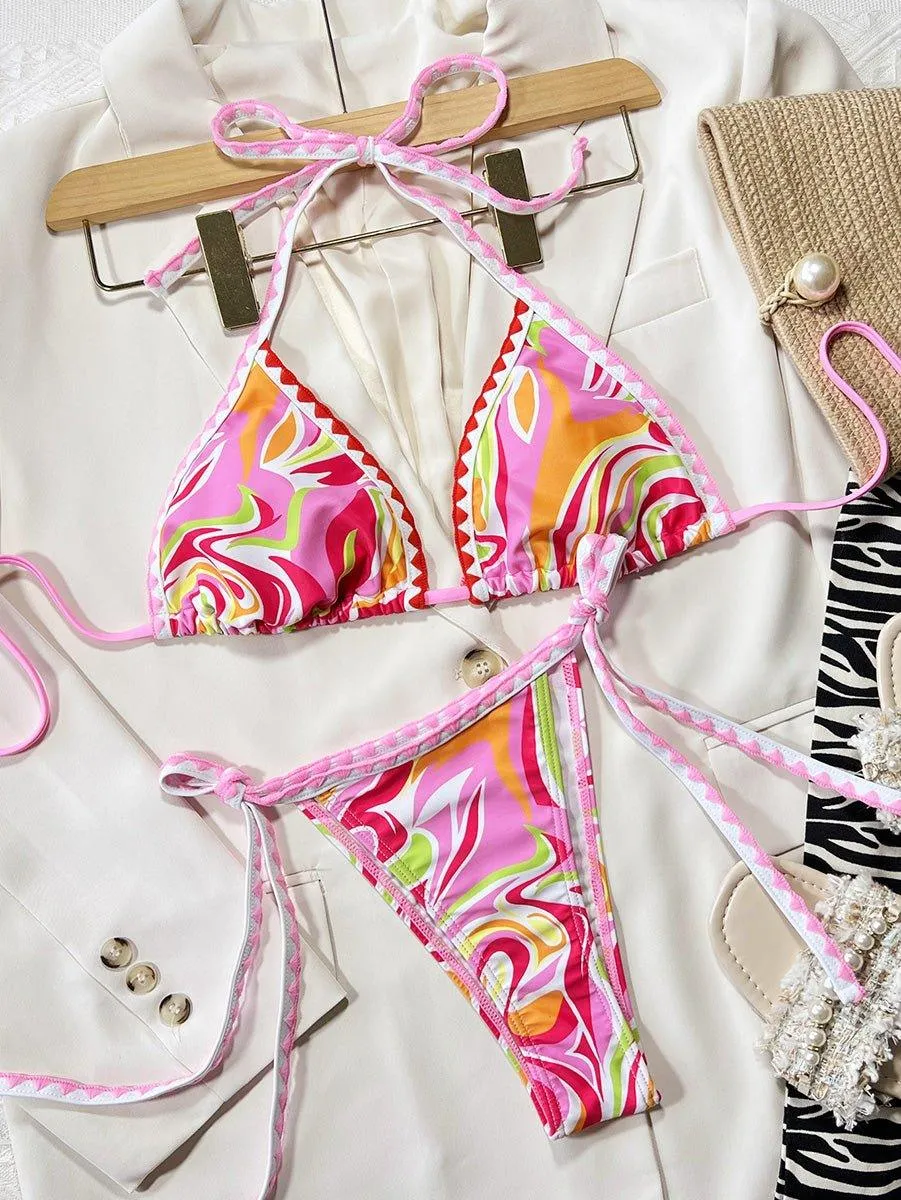 GFIT® Sexy Triangle Print Halter Bikini set