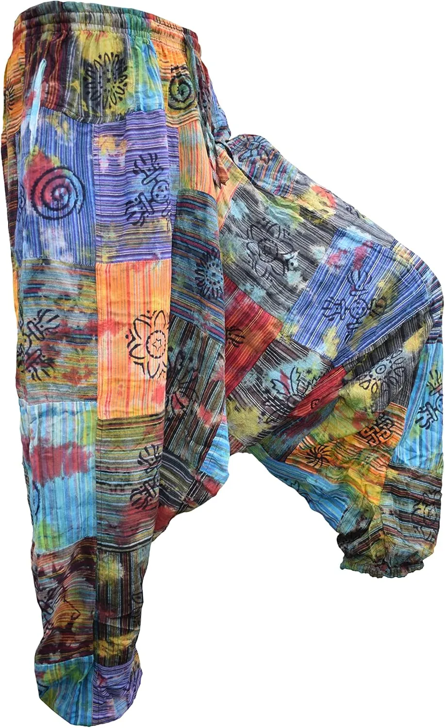 Gheri Men's Multicolored Patchwork Elastic Waist Harem Genie Pants Trousers