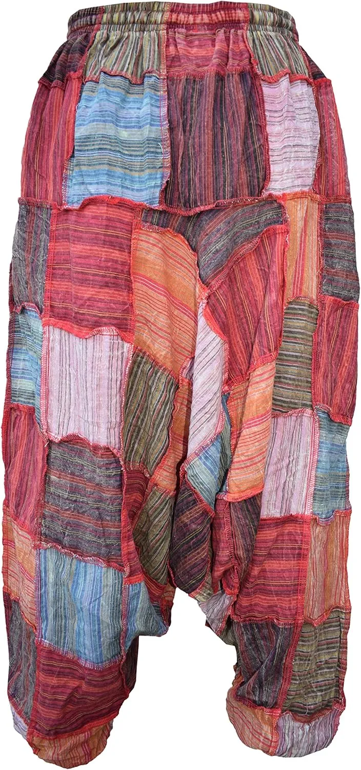 Gheri Men's Multicolored Patchwork Elastic Waist Harem Genie Pants Trousers