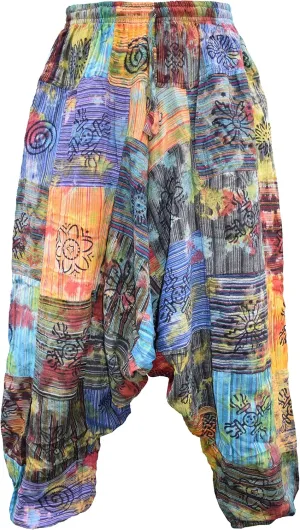 Gheri Men's Multicolored Patchwork Elastic Waist Harem Genie Pants Trousers
