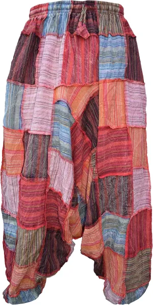 Gheri Men's Multicolored Patchwork Elastic Waist Harem Genie Pants Trousers