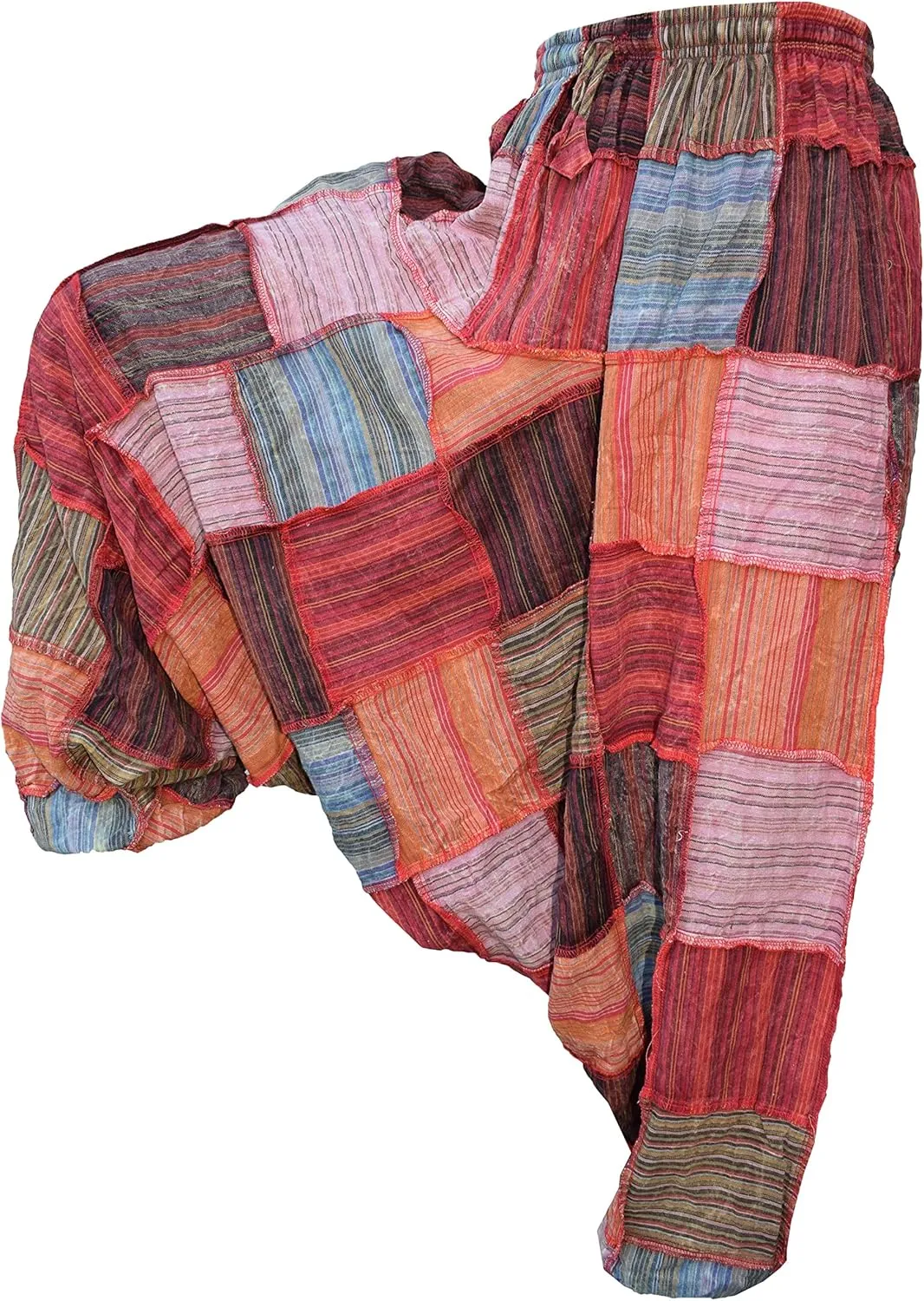 Gheri Men's Multicolored Patchwork Elastic Waist Harem Genie Pants Trousers
