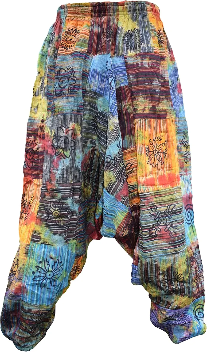 Gheri Men's Multicolored Patchwork Elastic Waist Harem Genie Pants Trousers