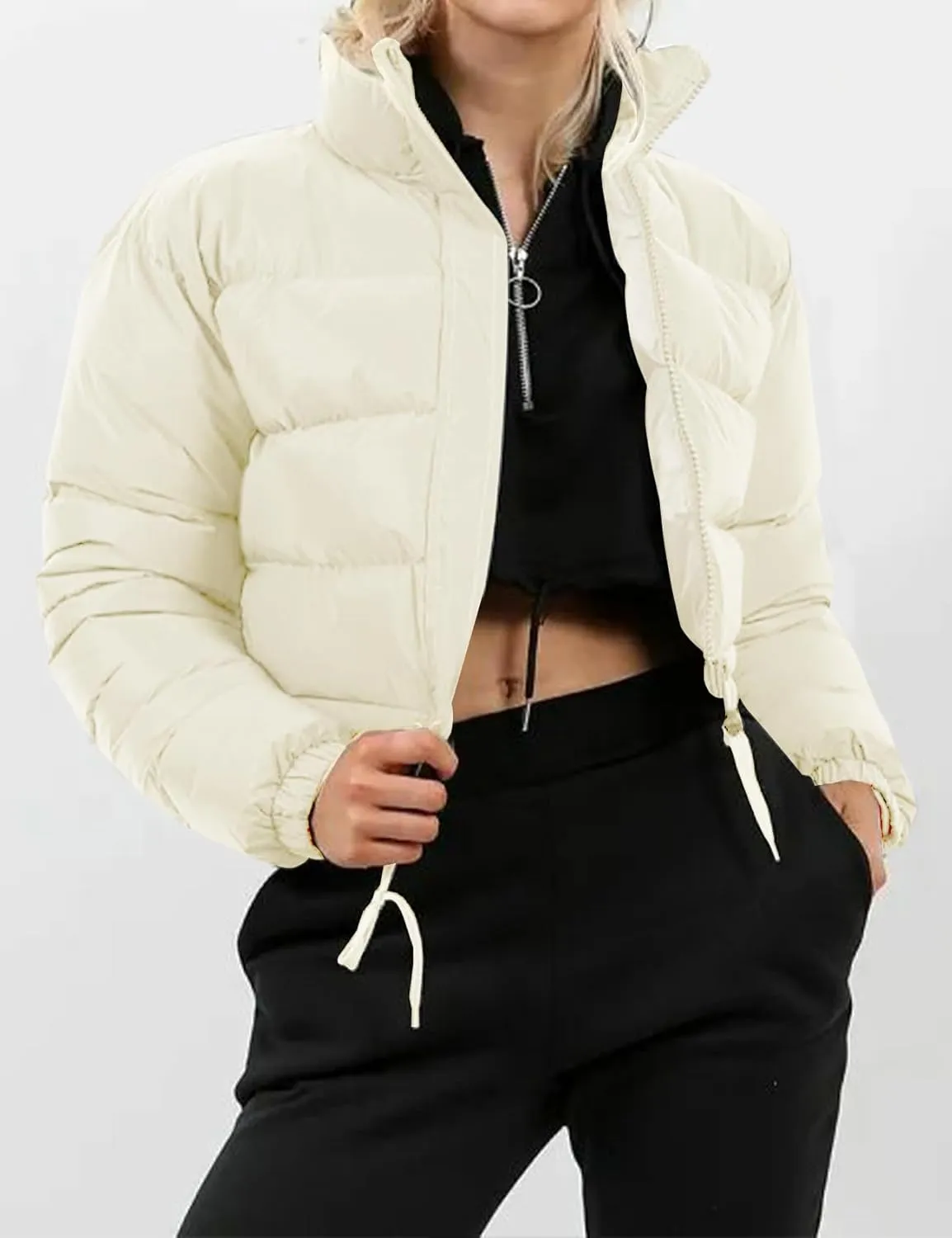 Gihuo Women' s Cropped Quilted Puffer Jacket Outerwear Coats
