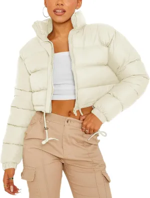 Gihuo Women' s Cropped Quilted Puffer Jacket Outerwear Coats