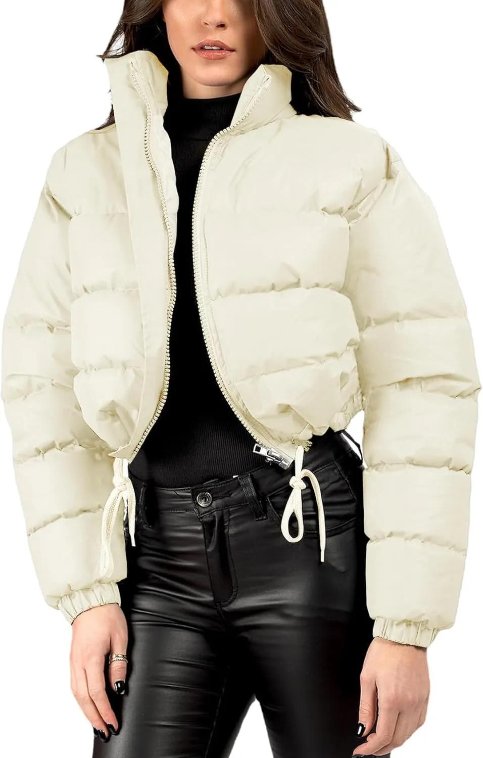 Gihuo Women' s Cropped Quilted Puffer Jacket Outerwear Coats