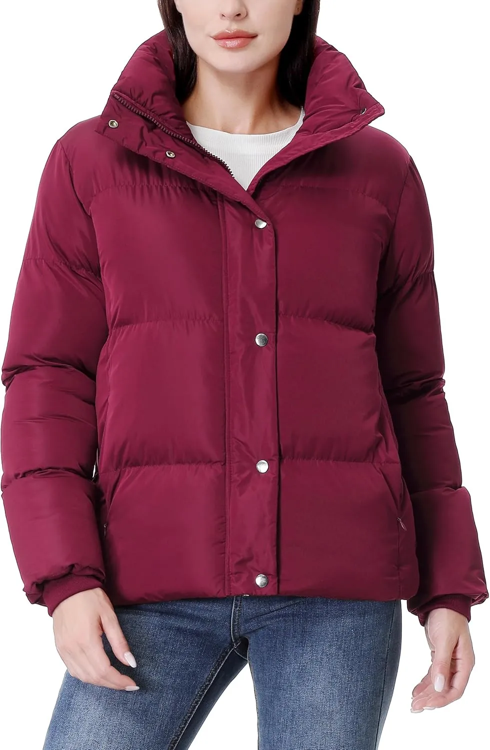 GIMECEN Women's Winter Coat Full-Zip Down Jacket Waterproof Puffer Coat Warm Parkas Long Sleeve Outerwear