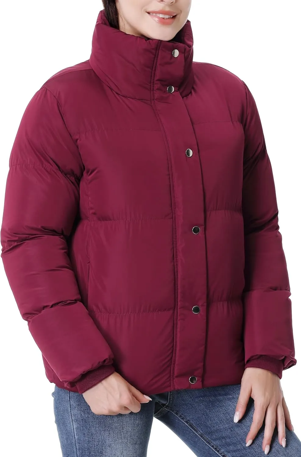 GIMECEN Women's Winter Coat Full-Zip Down Jacket Waterproof Puffer Coat Warm Parkas Long Sleeve Outerwear