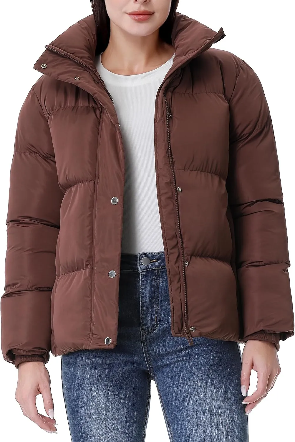 GIMECEN Women's Winter Coat Full-Zip Down Jacket Waterproof Puffer Coat Warm Parkas Long Sleeve Outerwear