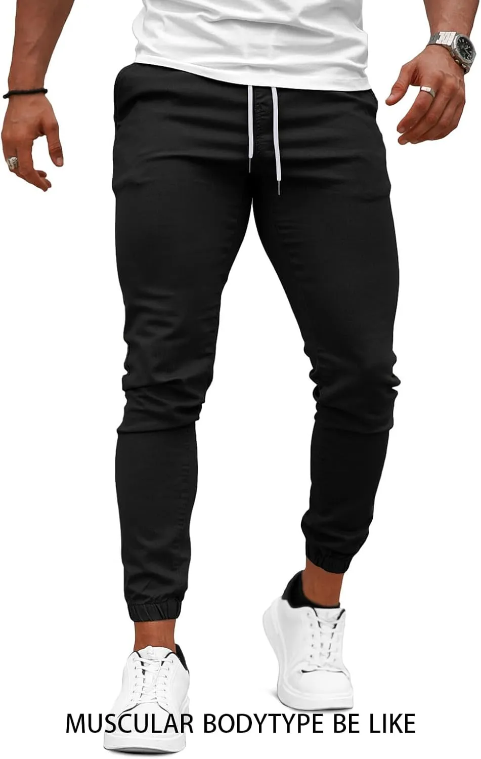 GINGTTO Mens Slim Fit Joggers Short Length Fitted Stretch Pants Elastic Waist Drawstring Tapered Leg