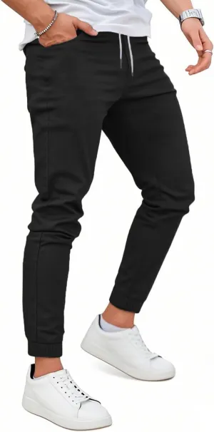 GINGTTO Mens Slim Fit Joggers Short Length Fitted Stretch Pants Elastic Waist Drawstring Tapered Leg