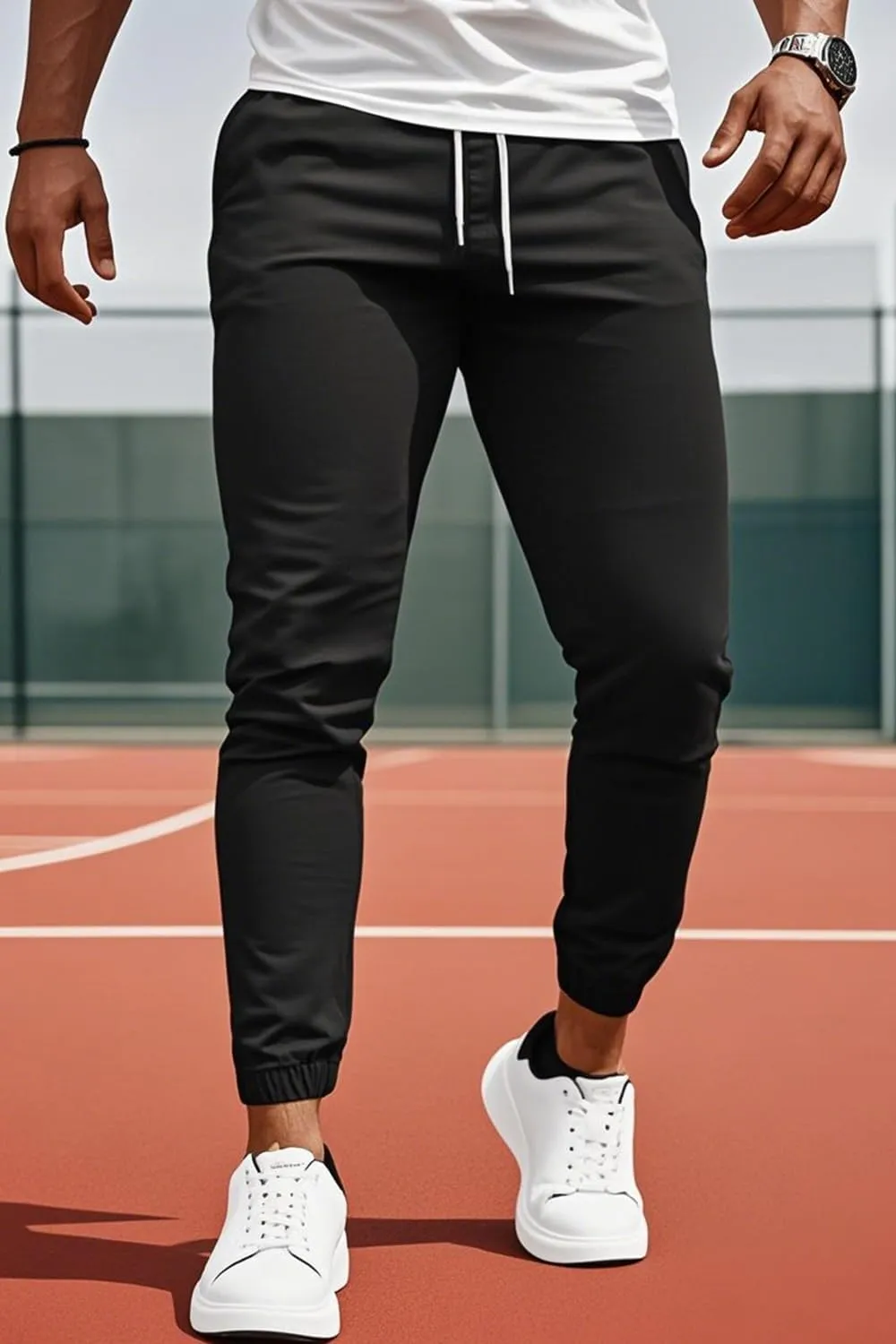 GINGTTO Mens Slim Fit Joggers Short Length Fitted Stretch Pants Elastic Waist Drawstring Tapered Leg