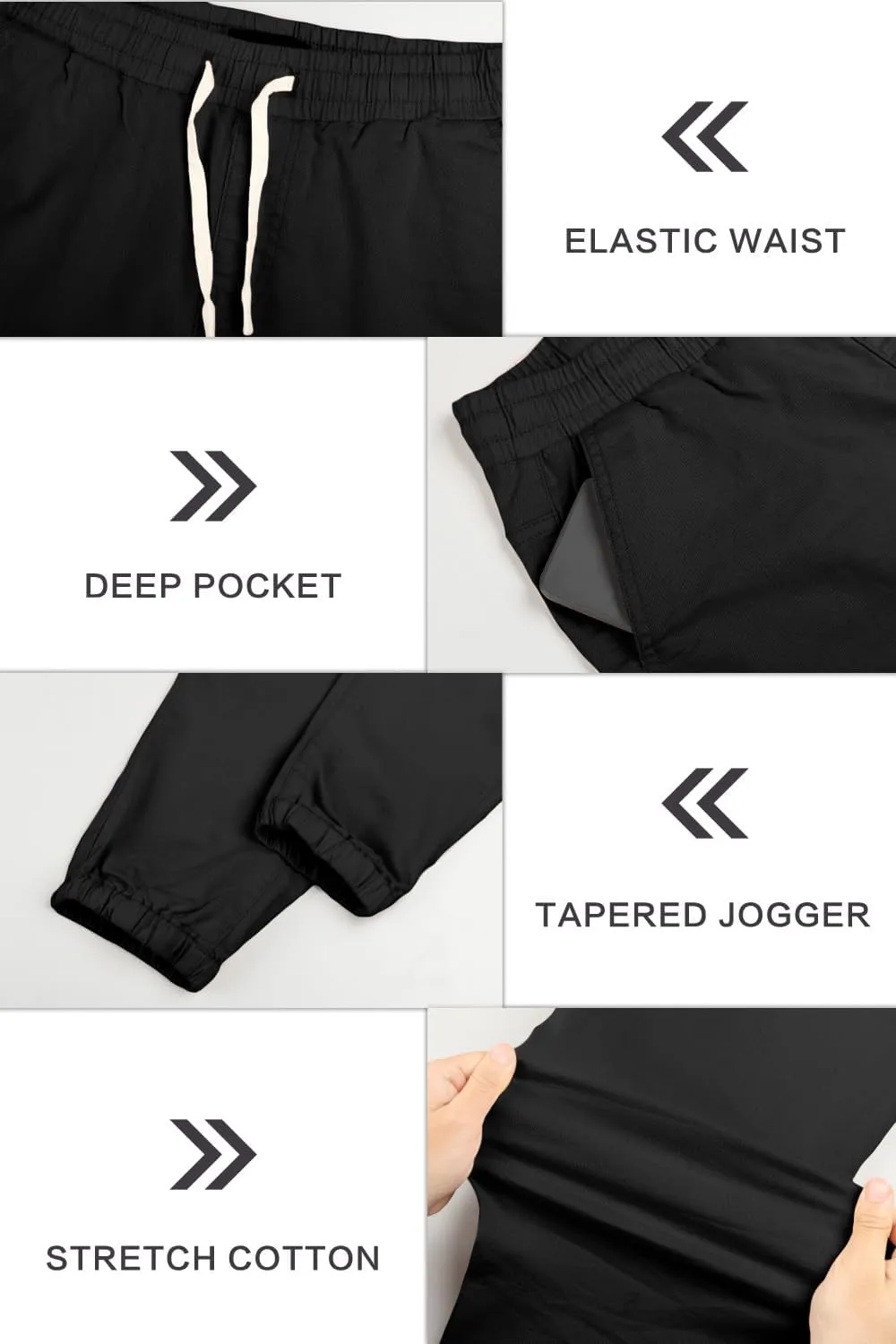 GINGTTO Mens Slim Fit Joggers Short Length Fitted Stretch Pants Elastic Waist Drawstring Tapered Leg