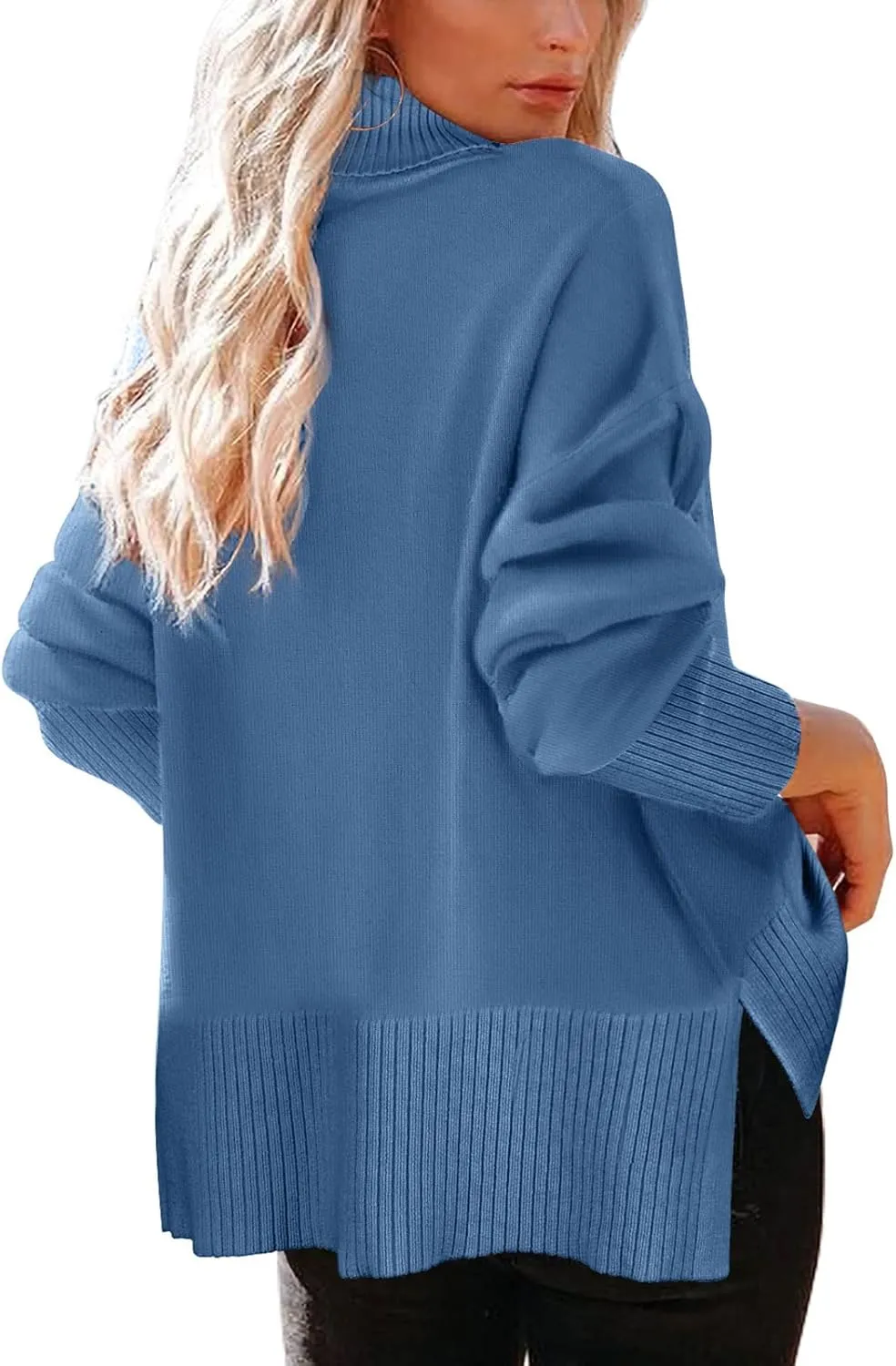 Glanzition Sweaters for Women Turtleneck Side Split Oversized Pullover Tops