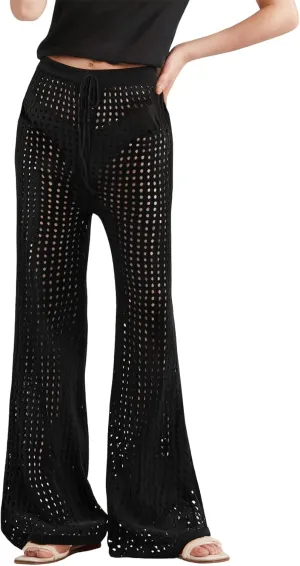 GORGLITTER Women's Crochet Cover Up Pants Hollow Out Elastic Waist Beach Pants