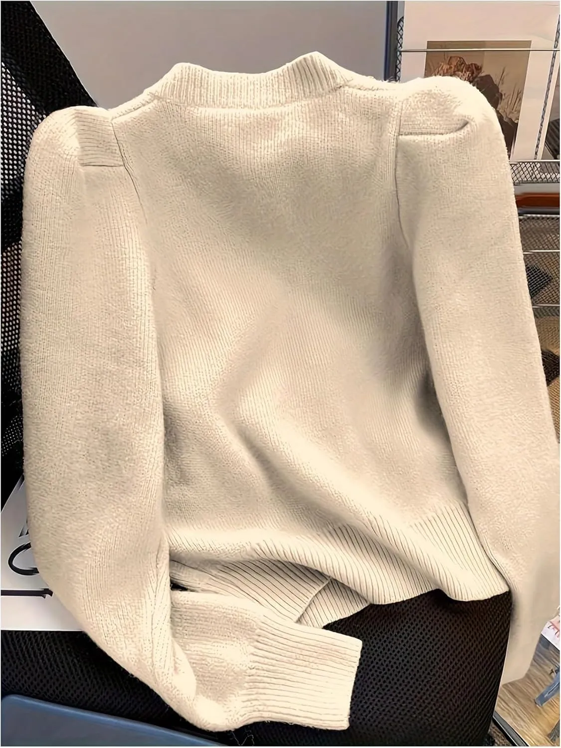 GORGLITTER Women's Pearl Cardigan Sweaters Long Sleeve Metallic Button Sweater Knit Tops