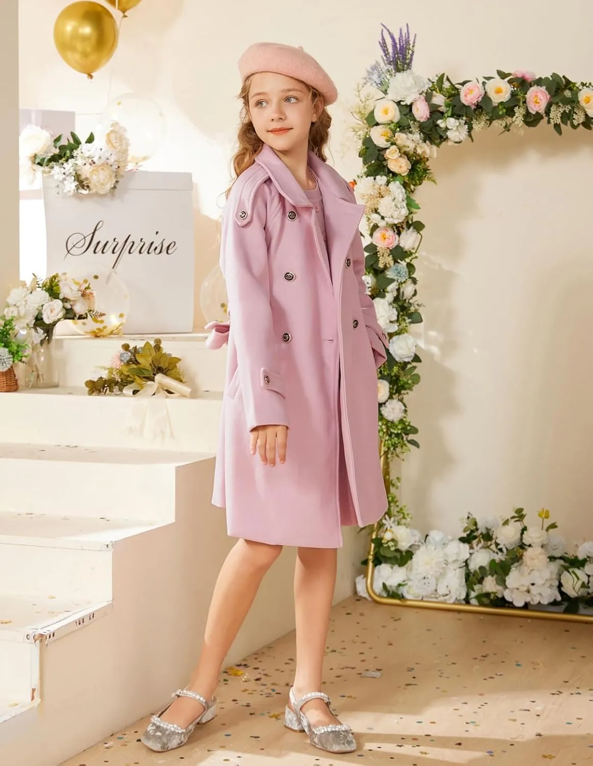 GRACE KARIN Girls Dress Coat Lapel Blend Winter Kids Jackets Coat Size 5-12