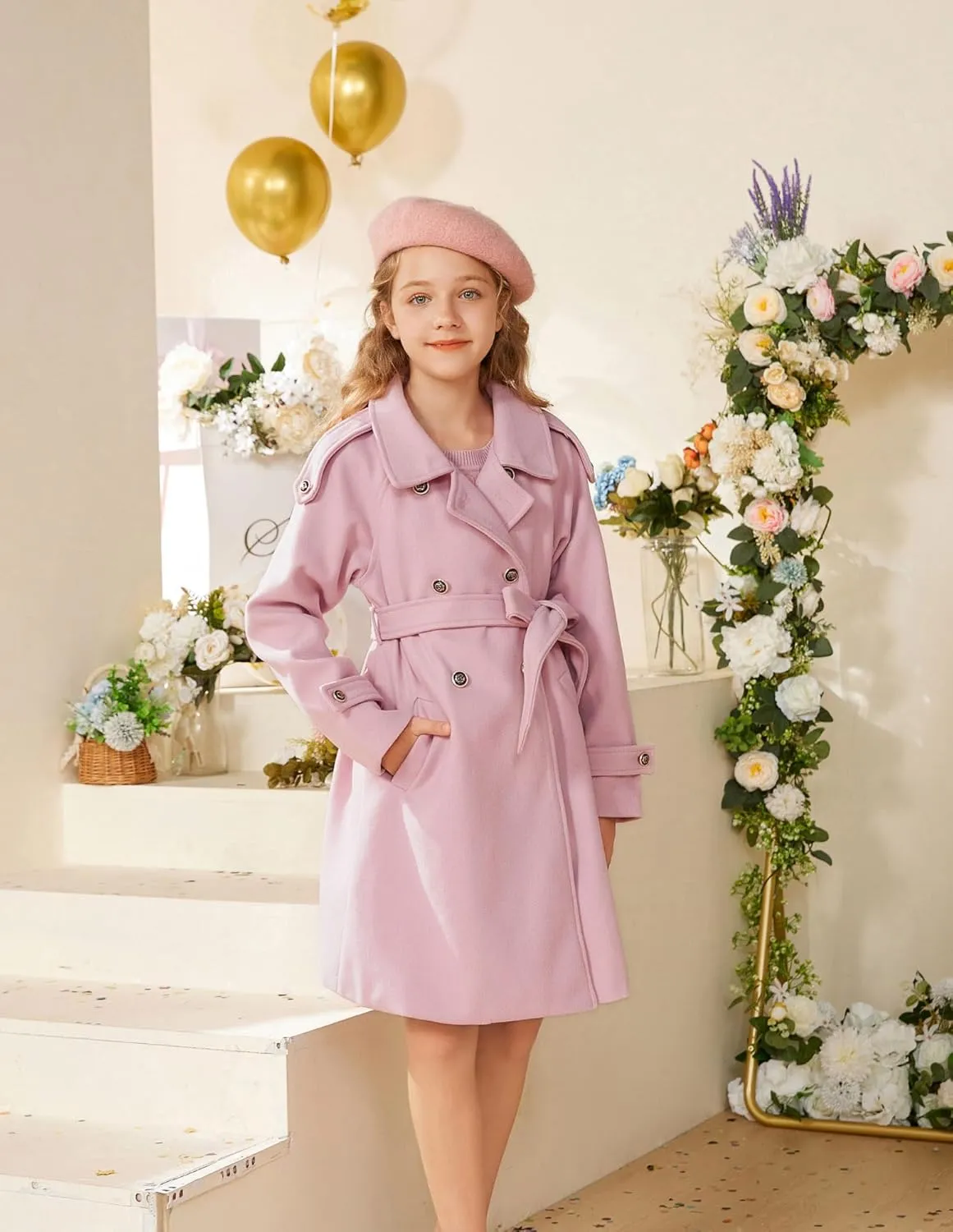 GRACE KARIN Girls Dress Coat Lapel Blend Winter Kids Jackets Coat Size 5-12
