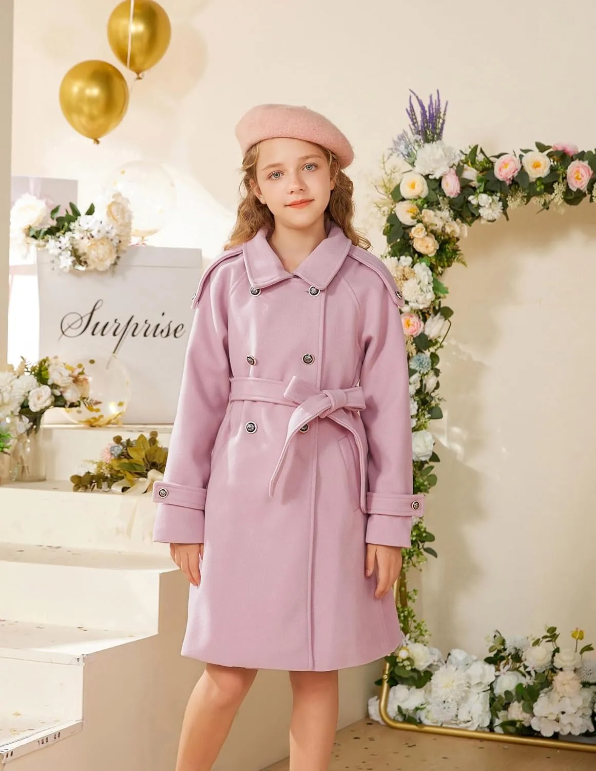 GRACE KARIN Girls Dress Coat Lapel Blend Winter Kids Jackets Coat Size 5-12