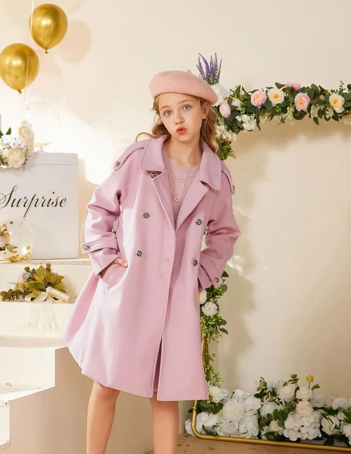 GRACE KARIN Girls Dress Coat Lapel Blend Winter Kids Jackets Coat Size 5-12