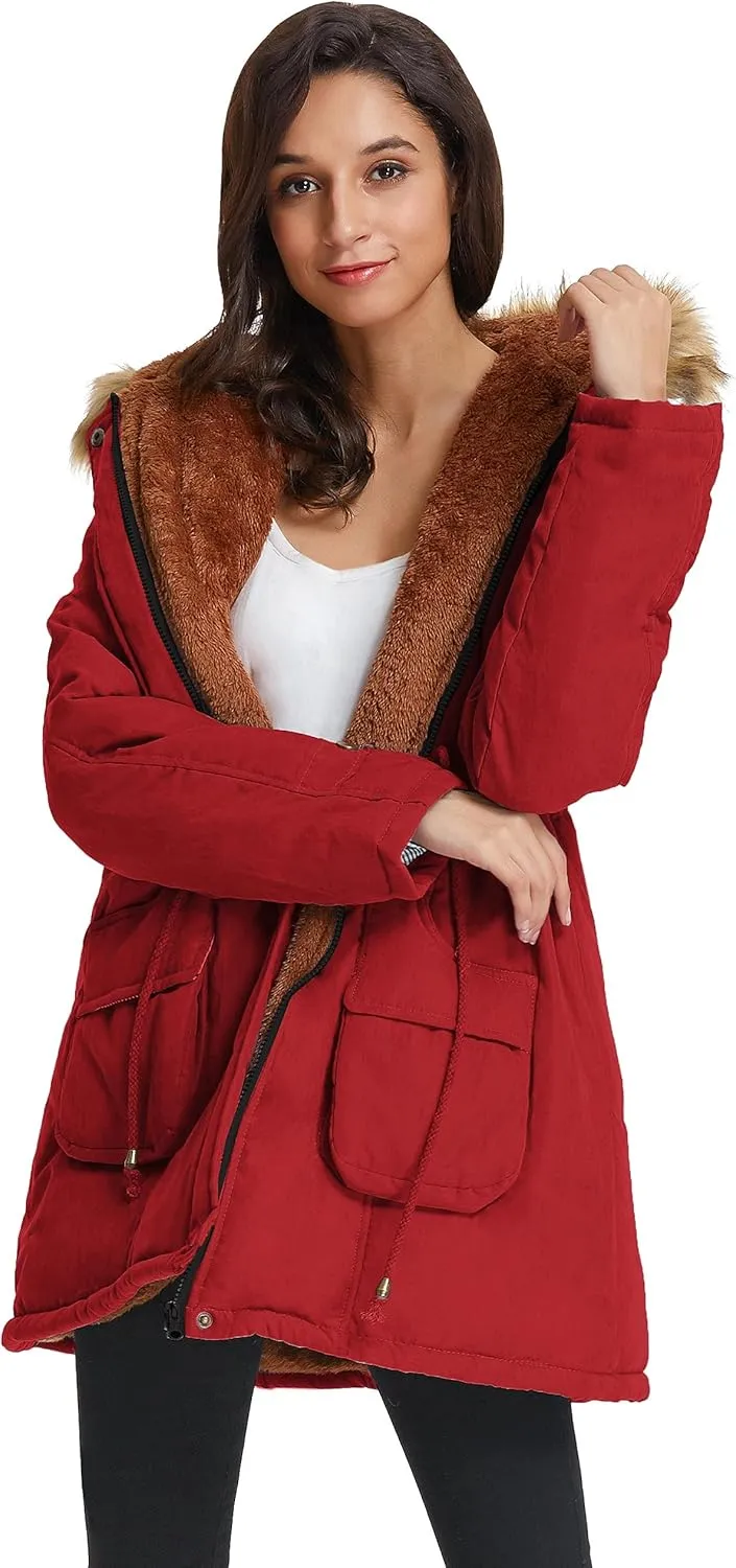 GRACE KARIN Women's Winter Coats Fleece Parkas Anoraks Hooded Military Jacket Coats