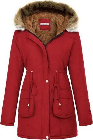 GRACE KARIN Women's Winter Coats Fleece Parkas Anoraks Hooded Military Jacket Coats
